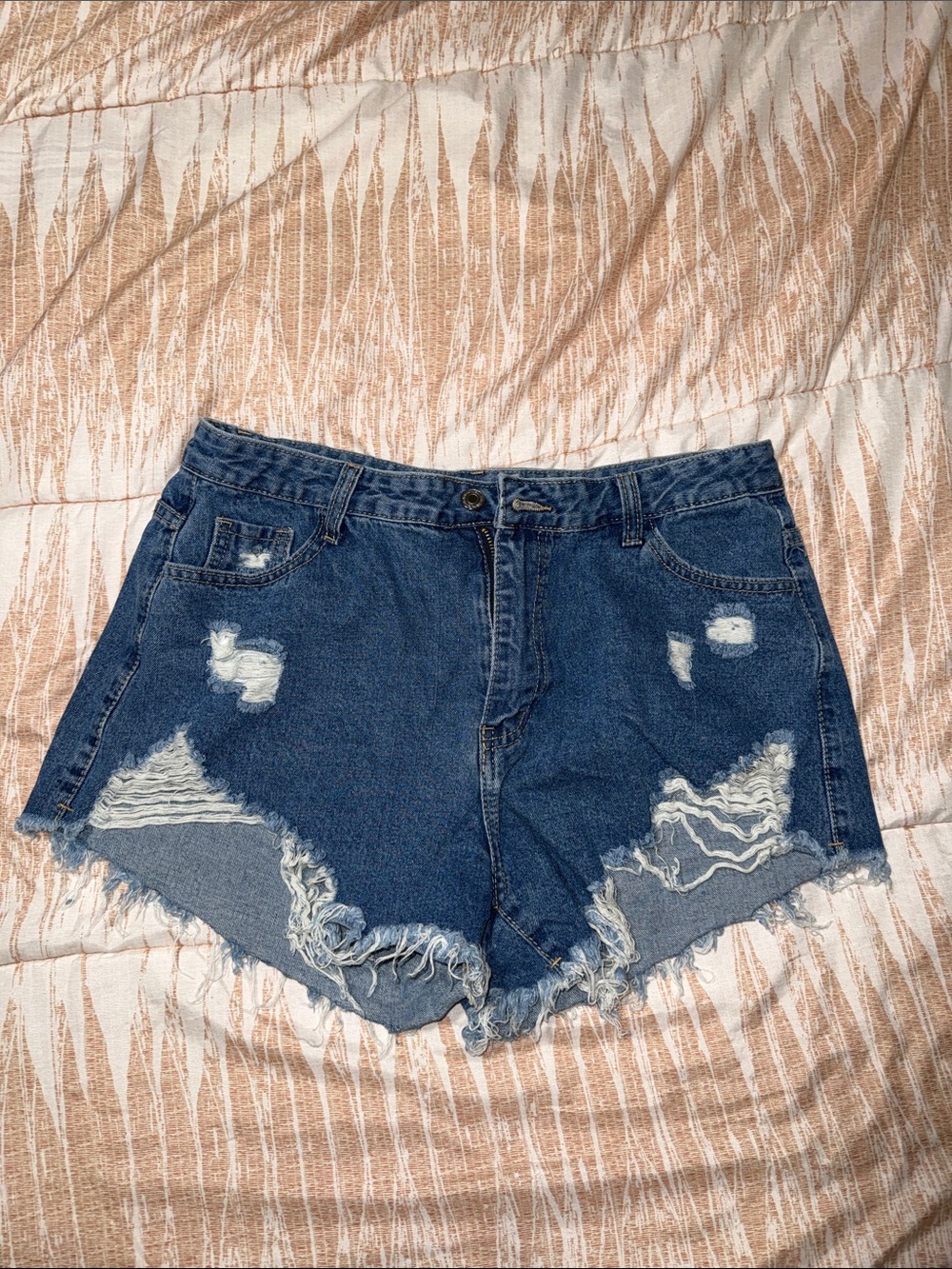 SHEIN Dark Blue Distressed High-Rise Denim Shorts